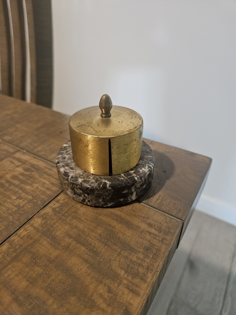 Brass and Marble Vintage And Decorative Stamp Dispenser - Gold Top, Marble Base